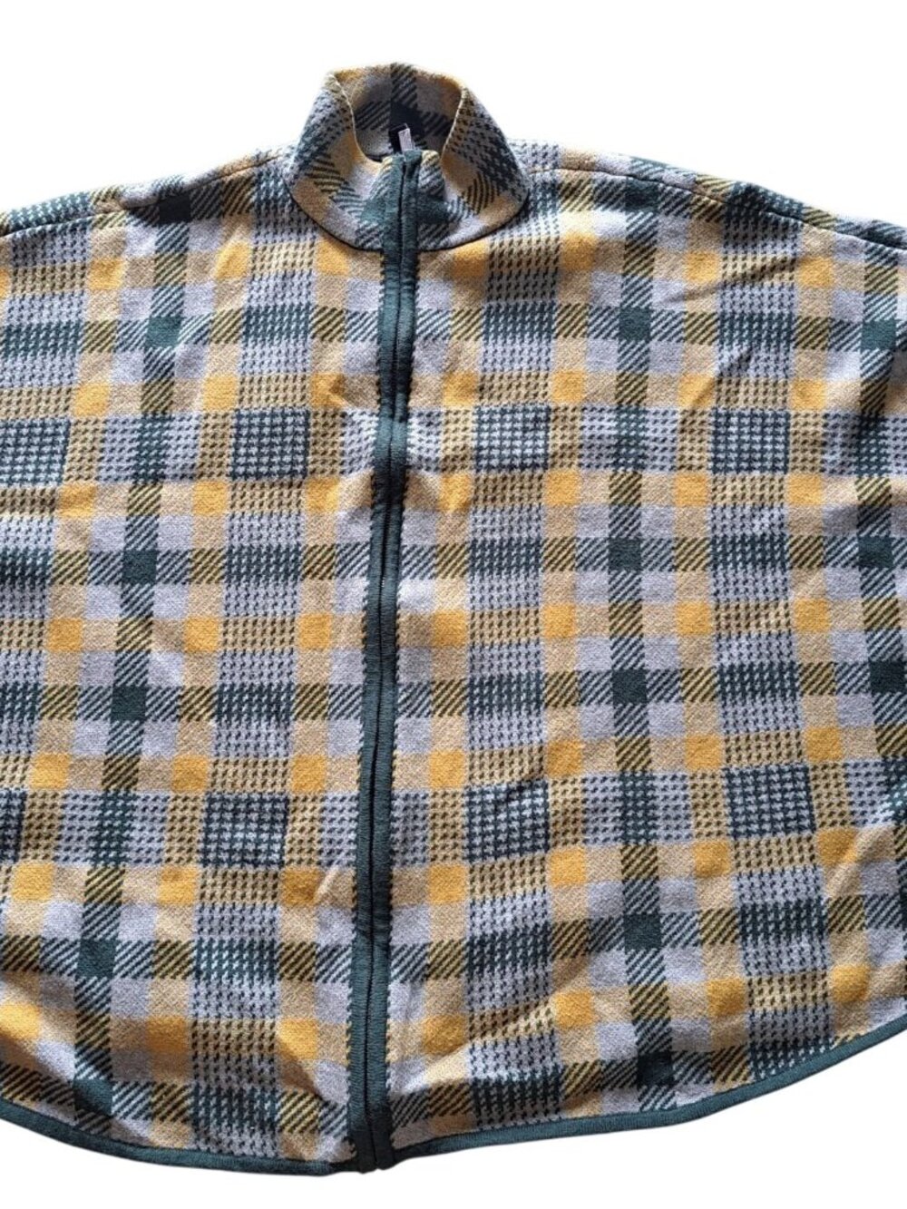 Womens Plaid Cape Poncho S/M Multicolor Zip Wool Cotton Equestrian Old Money